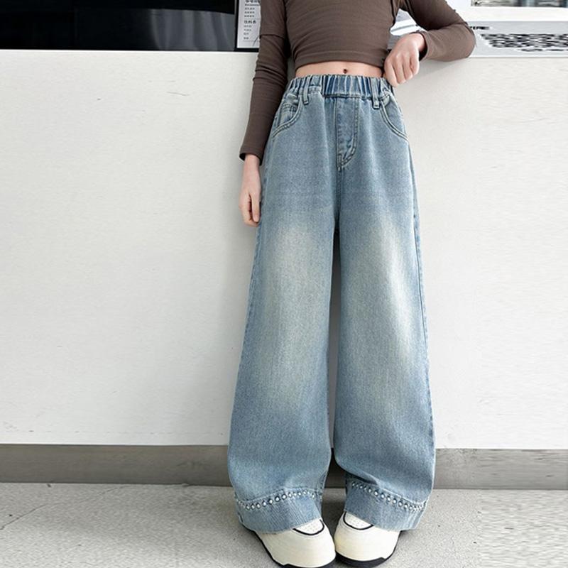 Teen Girls Loose Jeans Children Spring Autumn Wide-leg Denim Pants Fashion Kids Straight Trousers Teenager Casual Clothes