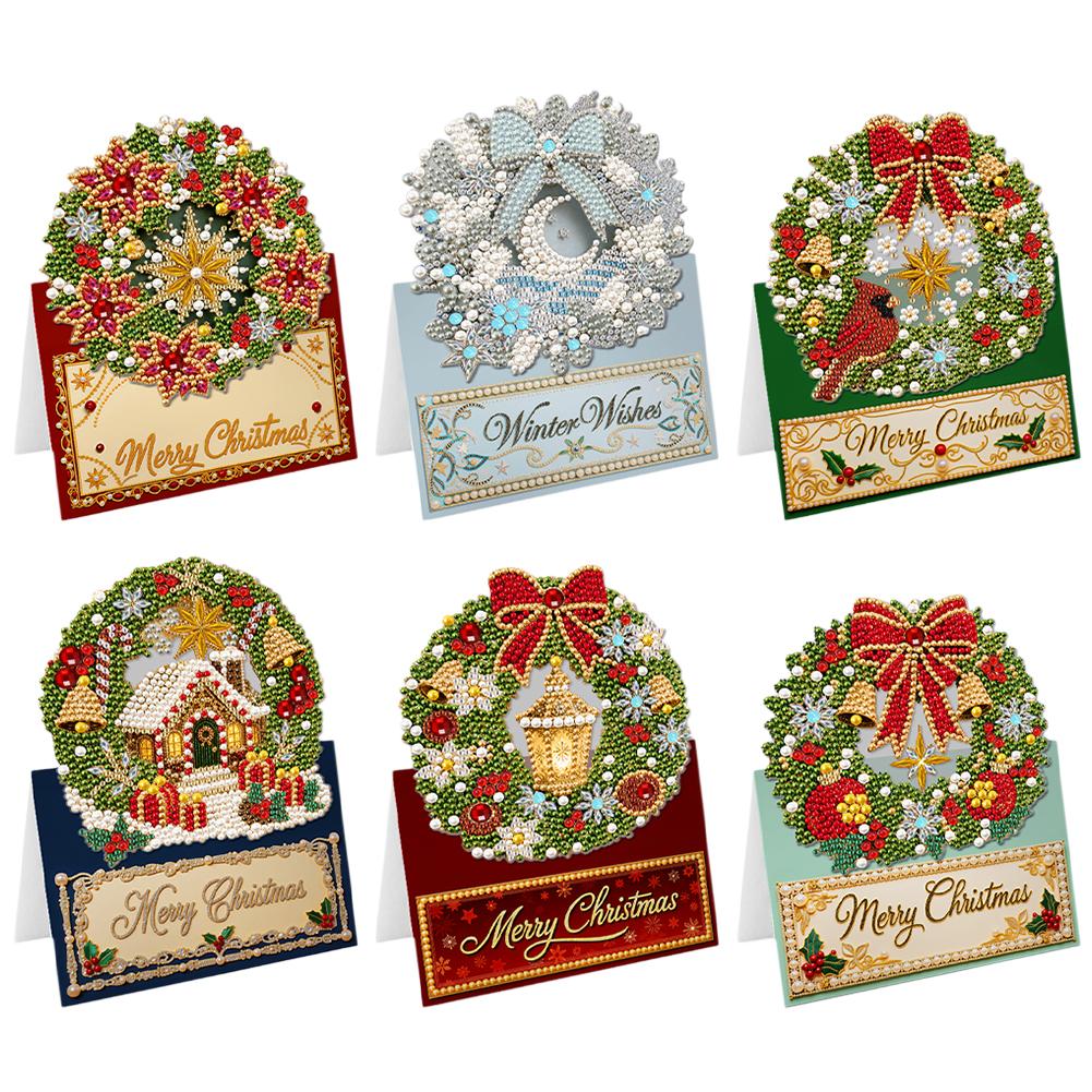 DIY Diamond-Painted Paper Christmas/Angel/Castle Pattern Greeting Cards and Postcards, Christmas Gifts
