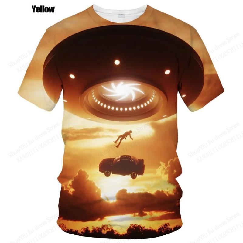 Summer UFO Alien 3d Print T-shirt Men Fashion Casual O-Neck Short Sleeve Tshirt Funny Mysterious Spaceship Tops Tees Men Clothes