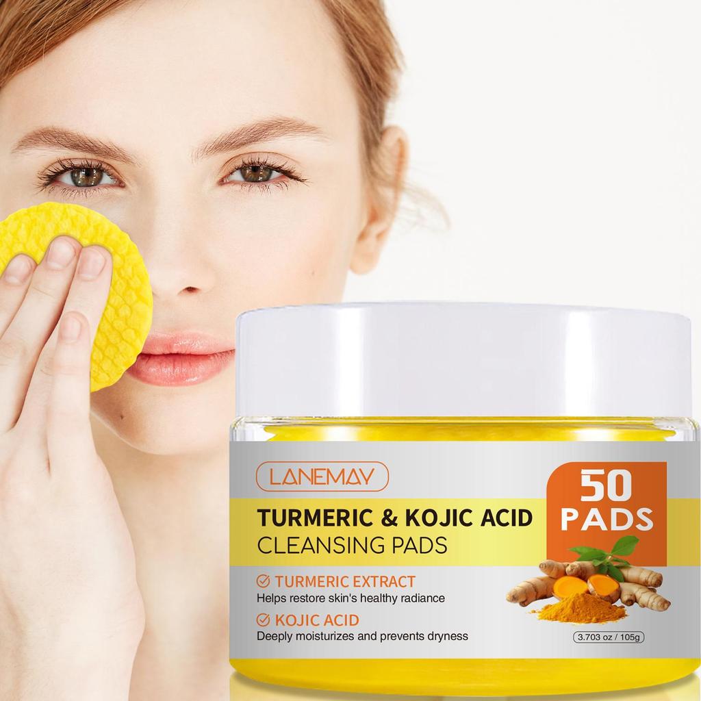 Turmeric & Kojic Acid Cleansing Pads - Deeply Moisturizes and Prevents Dryness, Cleansing Dirt and Cutin,105g