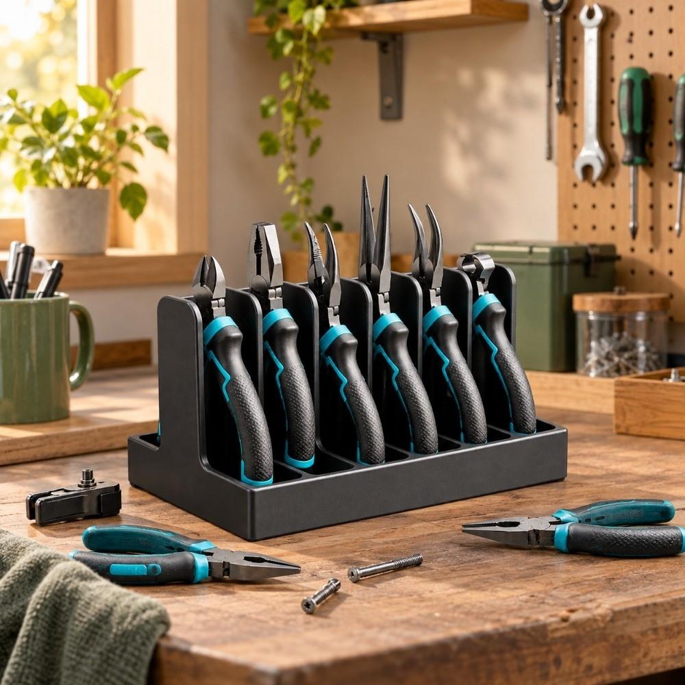 6 Slot Tool Storage Rack Plastic Hand Tool Holder Portable Desktop Tool Tray  For Screwdriver