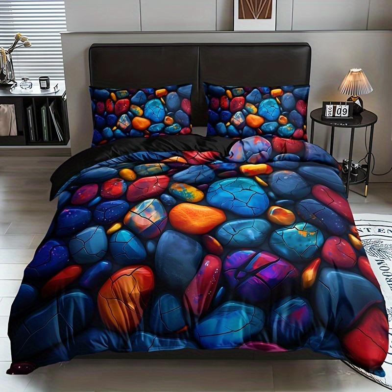 3pcs Colorful Textured Stone Duvet Cover Set, 1 Duvet Cover + 2 Pillowcases (No Insert), Soft and Comfortable Breathable Bedding