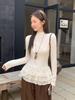 Ballet-Inspired Plush Lace Trim Long Sleeve High Neck Slimming Top for Fall/Winter