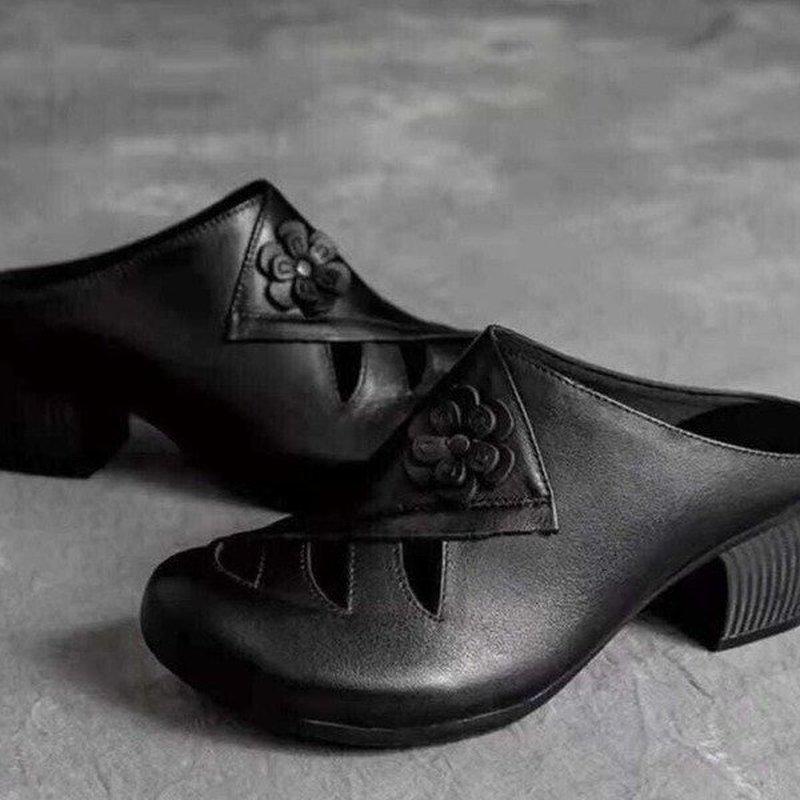 2024 New Fashion Trend Female Fish Mouth Sandals Slippers Thick Heel Flower Middle Heel Square Heel Baotou Ladies Slippers