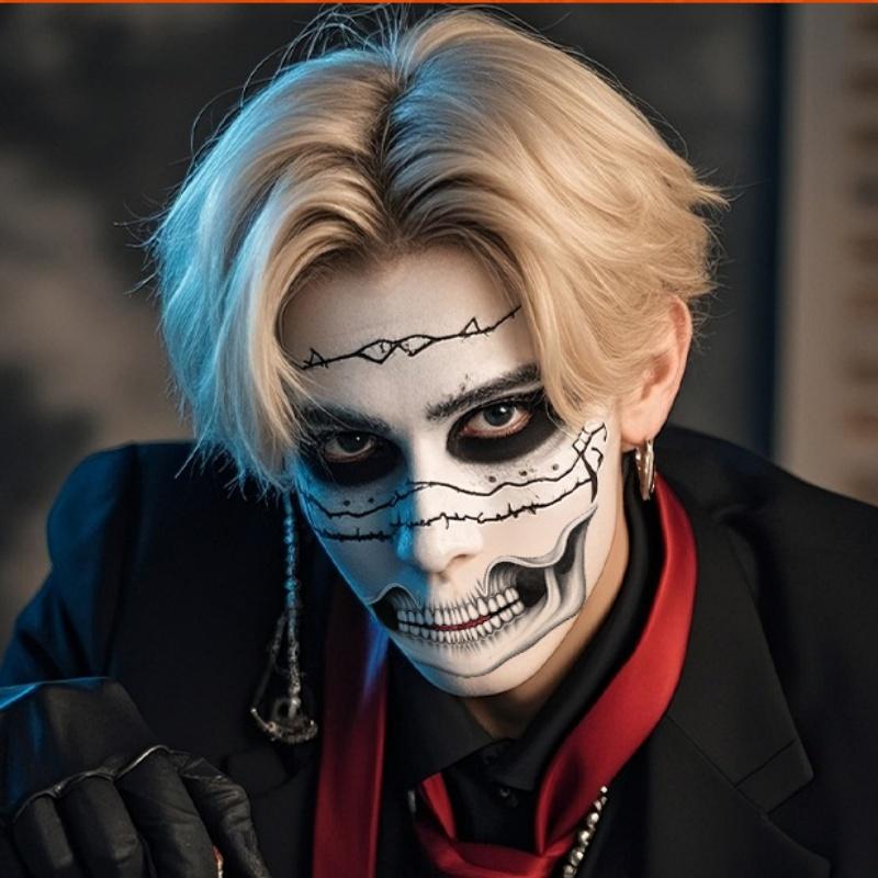Halloween Terrifying Mouth Temporary Tattoo Sticker Thriller Collarbone Disposable Waterproof Face Tattoo Lip Makeup Ornament
