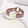 Womens PU Leather Bracelet With Magnetic Clasp Geometric Round Charms Fashionable Unisex Wristband Daily Wear
