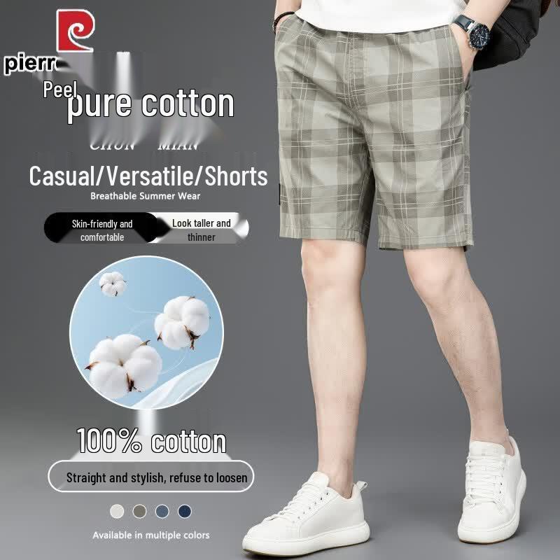 Pierre Cardin Men s Plaid Cotton Casual Shorts 3XL