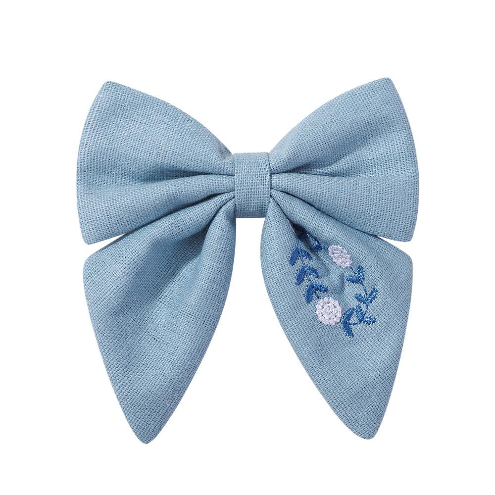 Flower Embroidery Bow Hair Clip Sweet Princess Girls Hair Clips Handmade Ribbon Bangs Hairpin Cute Bowknot Barrettes Headwear