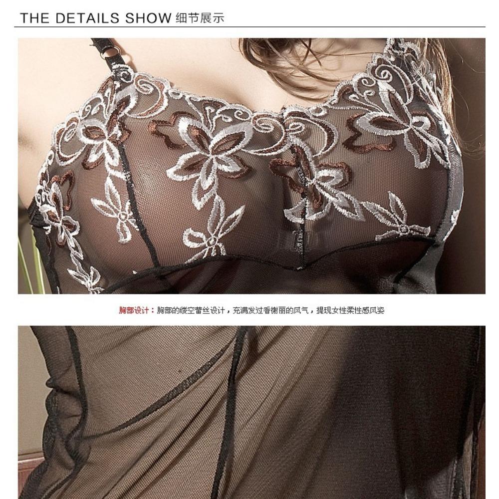 Lenjerie de marime plus ținută sexy transparentă din dantelă, cu bretele brodate din plasă