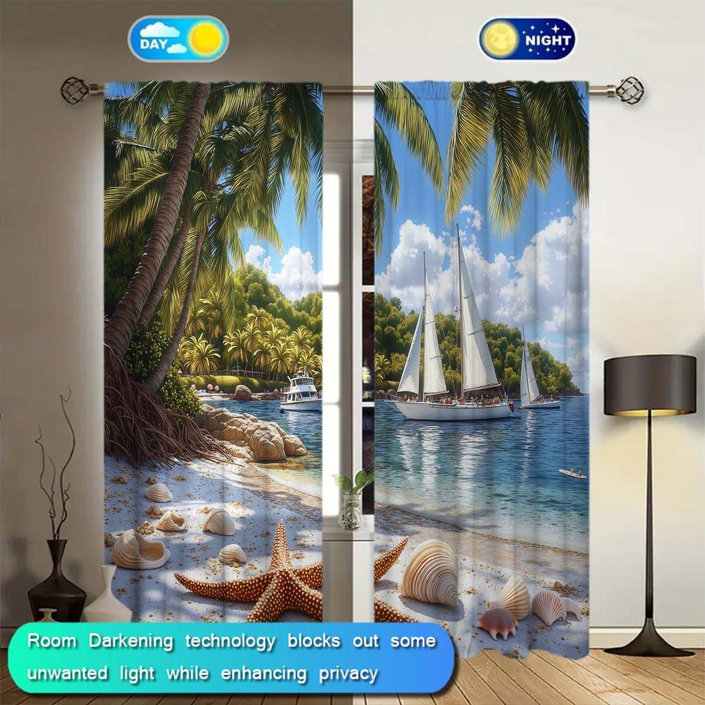 2er-Set Meeresstrand-Motiv Vorhänge   Einzigartige Bedruckte Vorhänge   Geeignet zum Verschenken an Familie und Freunde