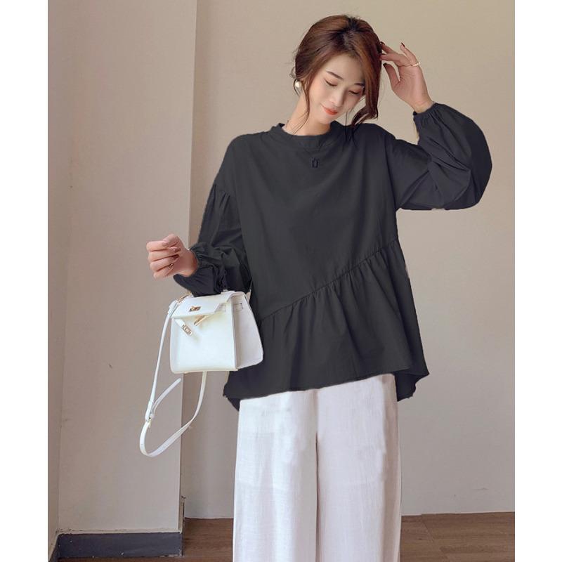 Spring and Autumn Women's Shirt Design Sense Solid Color Loose Irregular Pure Cotton Women's Shirt