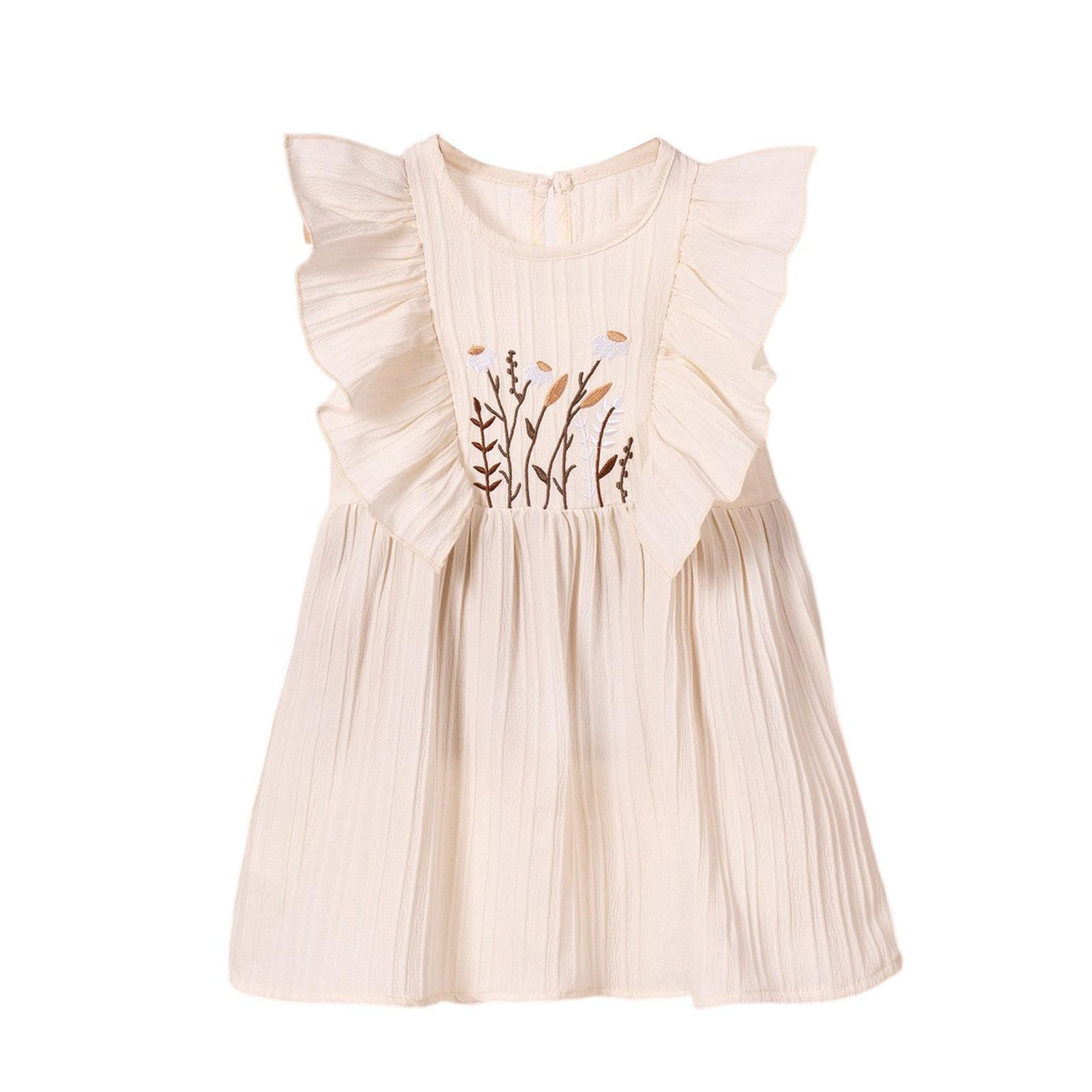 

Платье без рукавов для девочек - Летнее платье принцессы с оборкой по подолу 110 бежевый