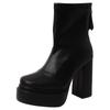 Fashion high sense super high heel thin boots women's autumn and winter Korean version thick heel leather boots non-slip rear zipper short boots