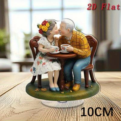 2D Flaches Romantisches Älteres Paar Schreibtischornament, Innen-Außen-Dekoration, Für Hochzeitsjubiläum Valentinsgeschenk, Vintage Acrylfigur