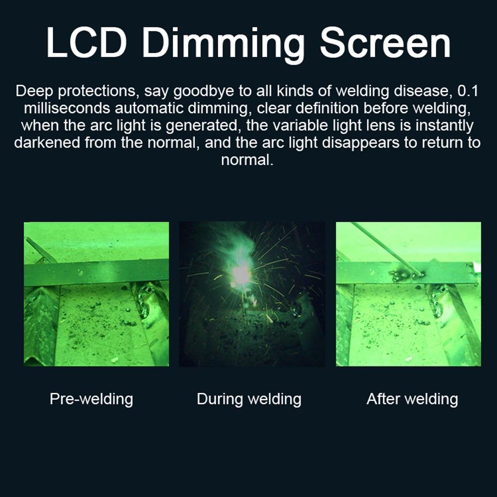 Solarbetriebene, automatisch dimmbare Schweißmaske, am Kopf montierter LCD-Bildschirm, Lichtbogensensor, breite Abdeckung, Schweißhelm