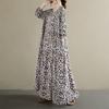 Dimanaf 2025 Dámské nadměrné jarní dlouhé šaty Volné základní s potiskem Vintage ležérní květinové Nadměrné Dlouhý rukáv Maxi