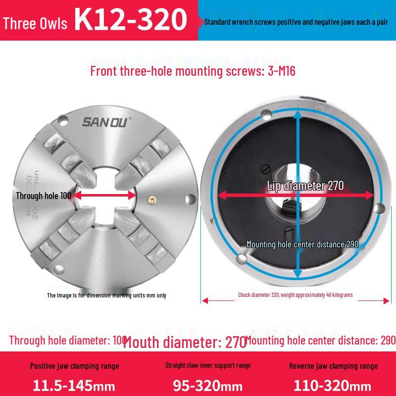 K12-80 Three-Jaw Self-Centering Manual Lathe Chuck