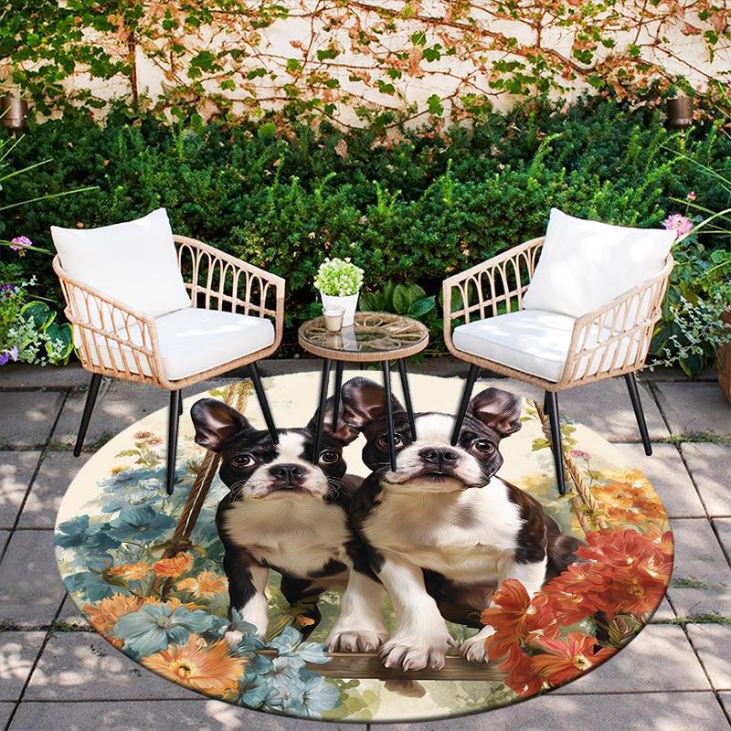 Cute Boston Terrier Pattern Round rug,Carpet Rug for Living Room Bedroom  Playroom ,Non-slip Floor Mat,Holiday Gifts and Birthday Gifts.