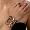 2Pcs Set Of Fashionable Sexy Hollow Striped Leopard Print Women'S Daily High-End Wear Bracelet Ring Set