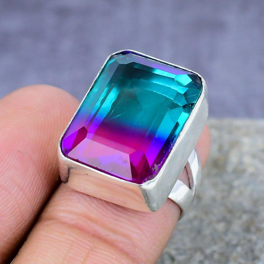 

Двухцветный турмалиновый драгоценный камень ручной работы 925 пробы Серебряное кольцо Свадебные украшения