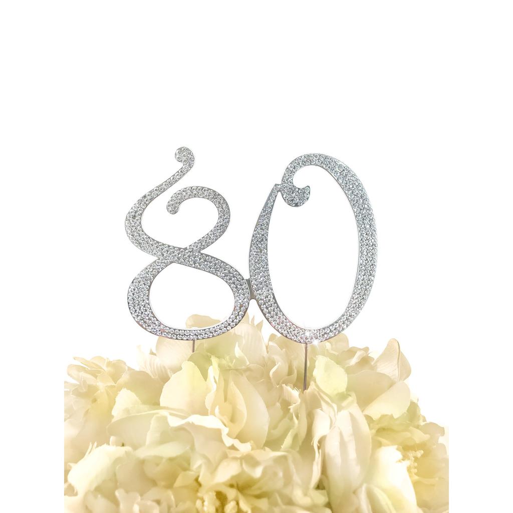 60 Sparkly Rhinestone Decoration Cake Topper - Premium Silver Metal - 60th Birthday or Anniversary Party Makes a Great Centerpie