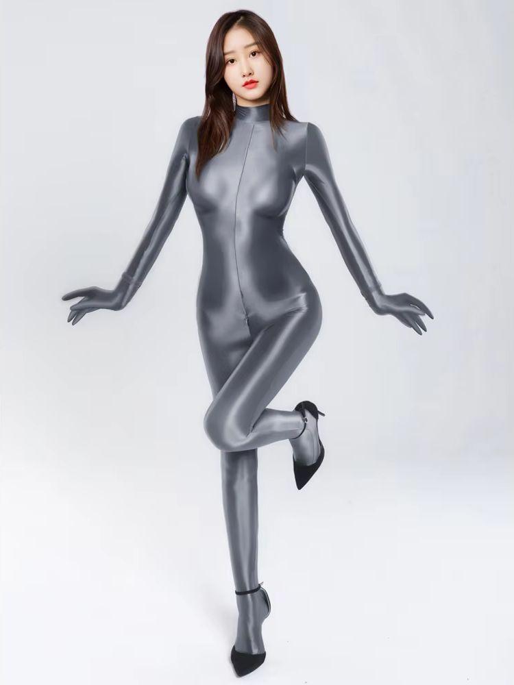 M Xl Shiny Nylon Catsuit Bodystocking Zipper Crotch Bodysuit Tights Ealstic Fitness Leotard Conjoined Jumpsuit Overalls Unitard