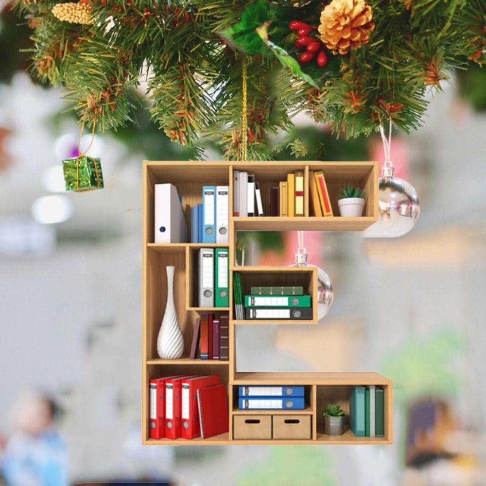 Personalized 26 Letter Bookshelf Pendant Acrylic Hanging Ornament Christmas Tree Decoration  Couple