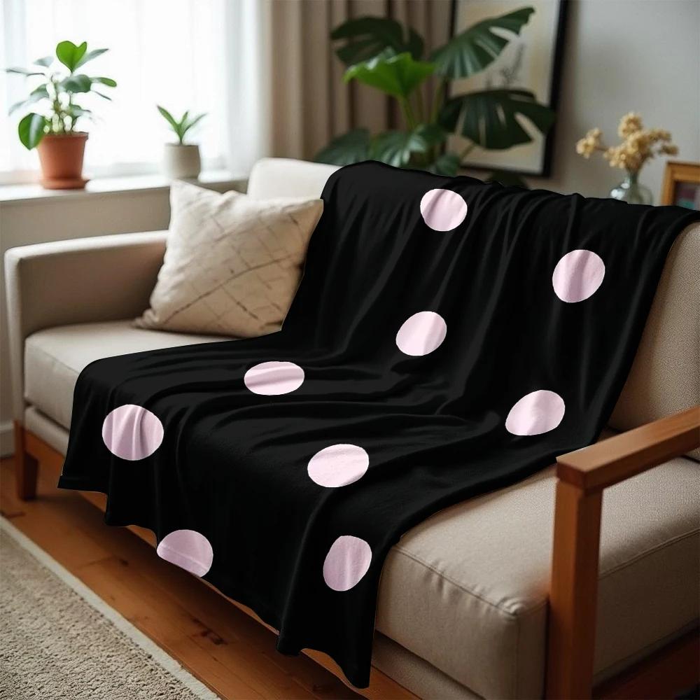 Schwarz Rosa Gepunktet Minimal Anime Cartoon Flanelldecke Weiche Warme Überwurfdecke für Schlafzimmer Sofa Auto Kinder Urlaubsgeschenk