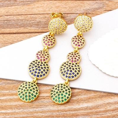 

Nidin Luxury Boho Vintage Geometric Irregular Polygon Multicolor Copper CZ Drop Earrings for Woman Fashion Dangle Jewelry Gift
