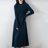 Autumn and Winter Knitted Dress for Women's Casual Mid-length Half Turtleneck Pullover Long-sleeved Sweater Dress
