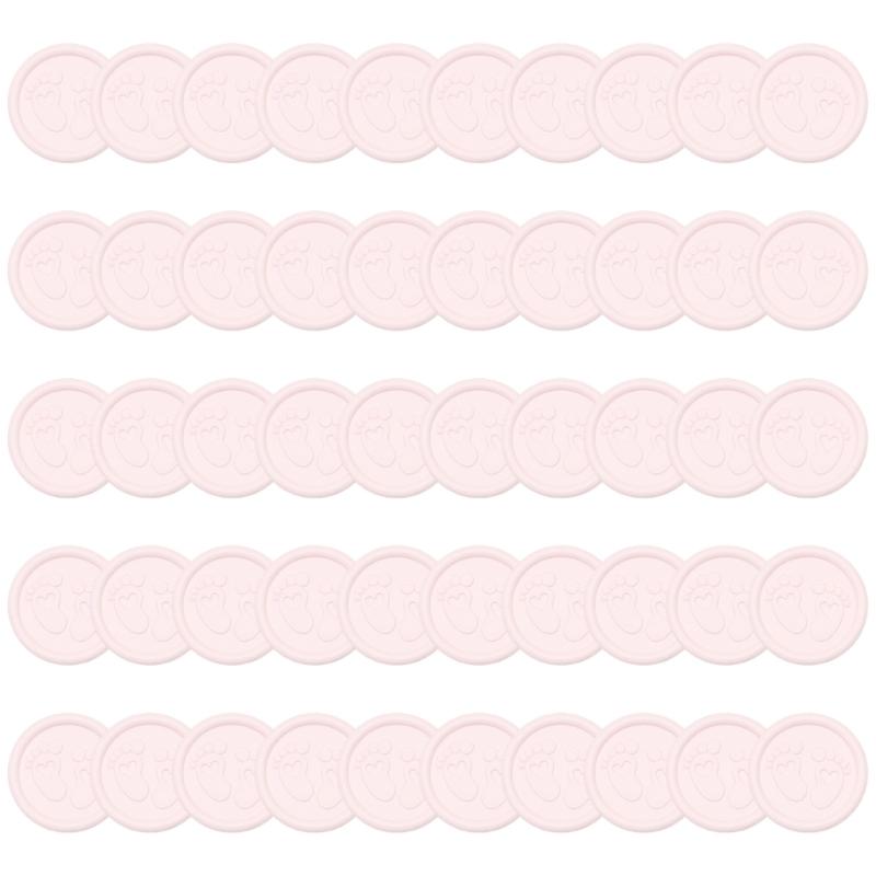 652F Pack of 50 Pearls Pink Wax Seal Sticker with Infant Footprint Easy Application