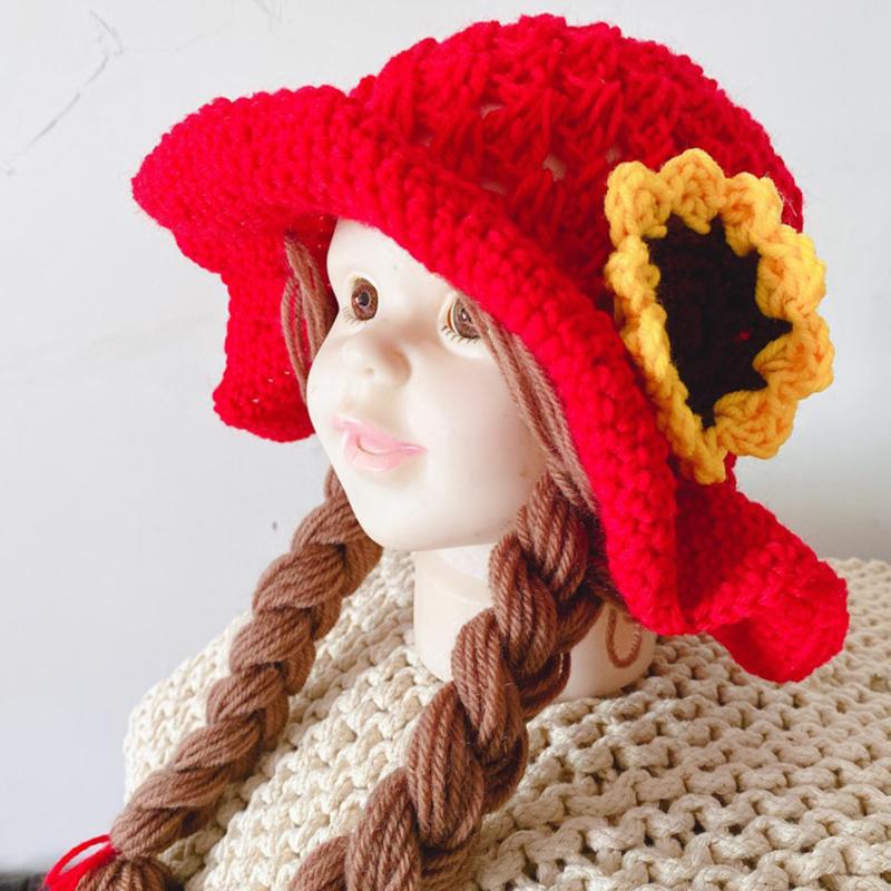 Winter Warm Girls Baby Cute Handmade Twist Ear Protection Wool Hat Children Children Clothing Headwear Cap 2-4Y