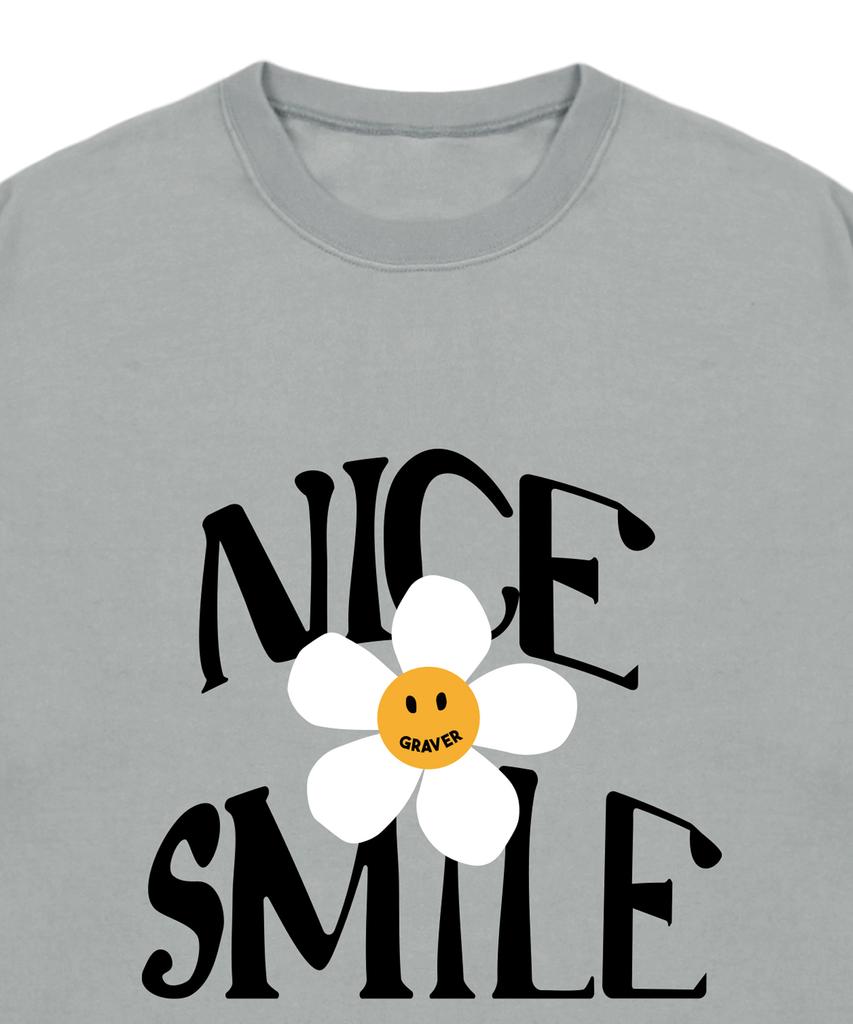 GRAVER [Unisex] Nice Smile Logo Flower Short Sleeve T-Shirt_Khaki Gray