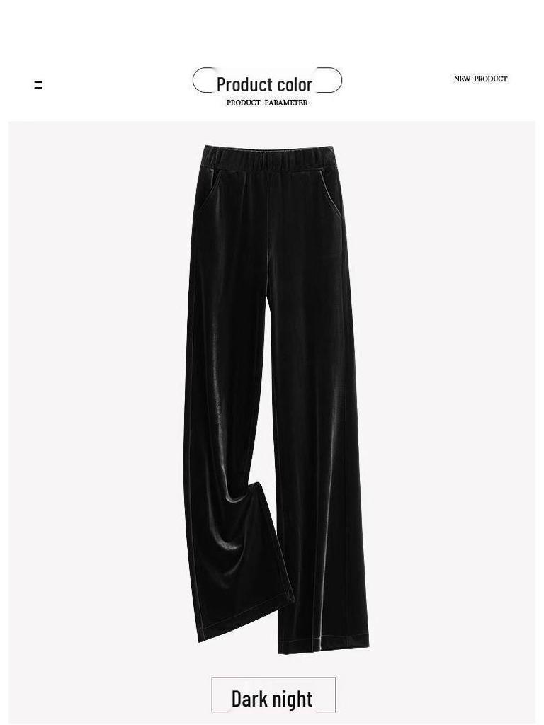 Pantaloni Larghi a Vita Alta Elasticizzata in Velluto Dorato da Donna - Taglie Forti Casual per Primavera/Autunno