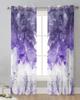 Cortinas transparentes de aquarela de penas roxas para decoração de sala de estar Cortinas de janela para cozinha Cortinas de tule voile de organza
