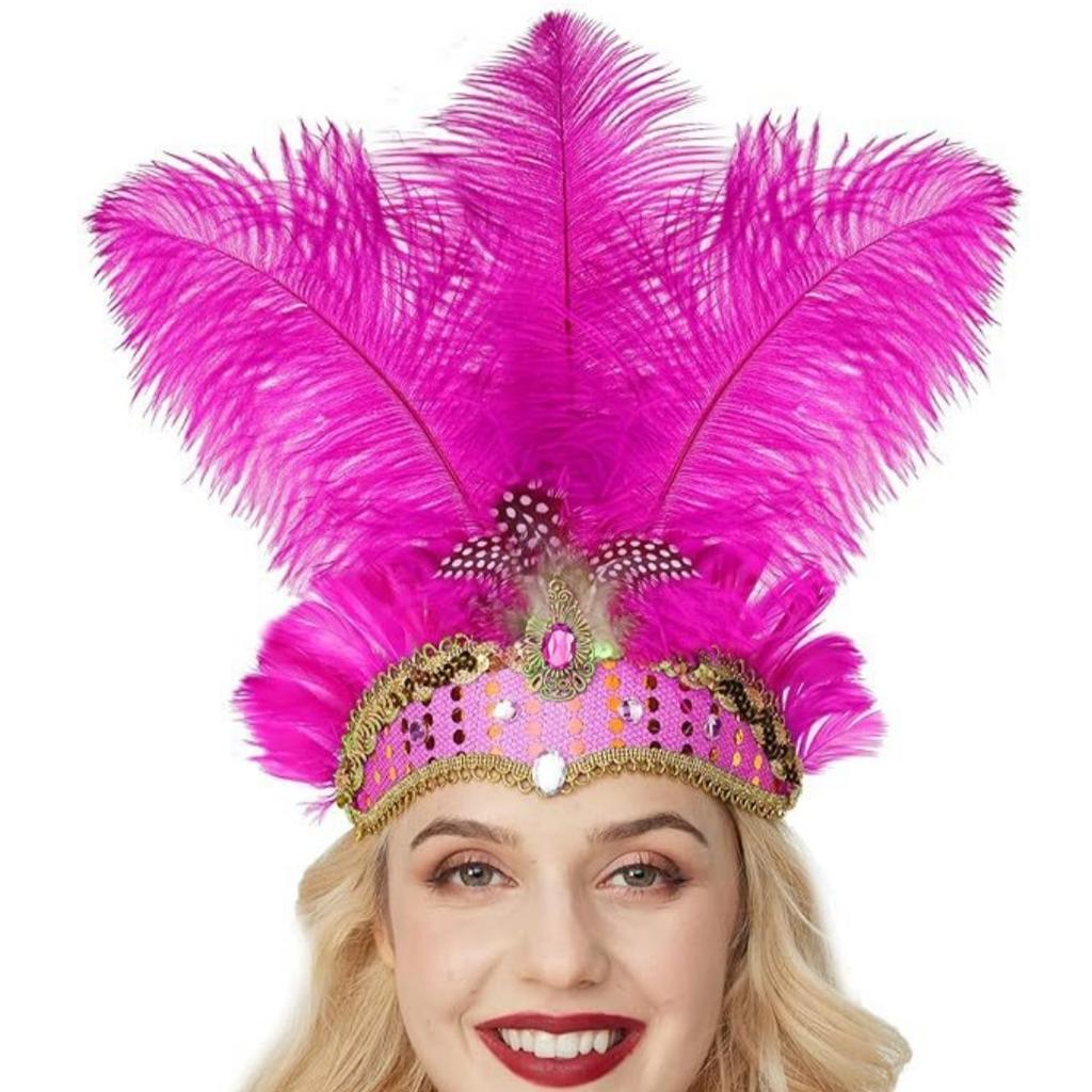 Women Carnival Crystal Crown Feather Headpieces 1920s Flapper Headband Show Girl Feather Headdress Mardi Gras Accessories