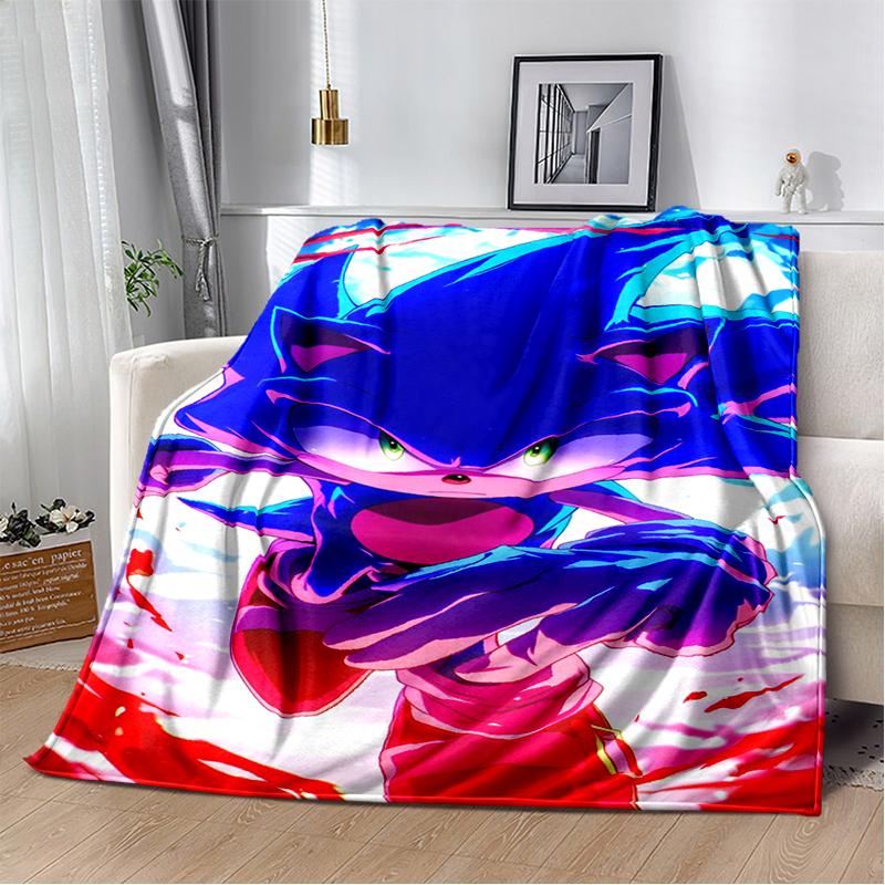 Fashion S-Sonic Cartoon Game Flannel Blanket Soft Warm Throw Blanket for Bedroom Living Room Bed Travel Camping Picnic Kid Gift
