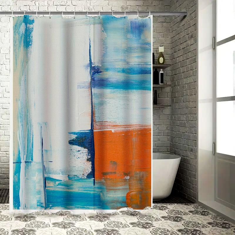

Abstract Art Print Shower Curtain Blue White Orange Decorative Fabric Waterproof Bathtub Cover Home Bathroom Wall Hanging 90x180cm