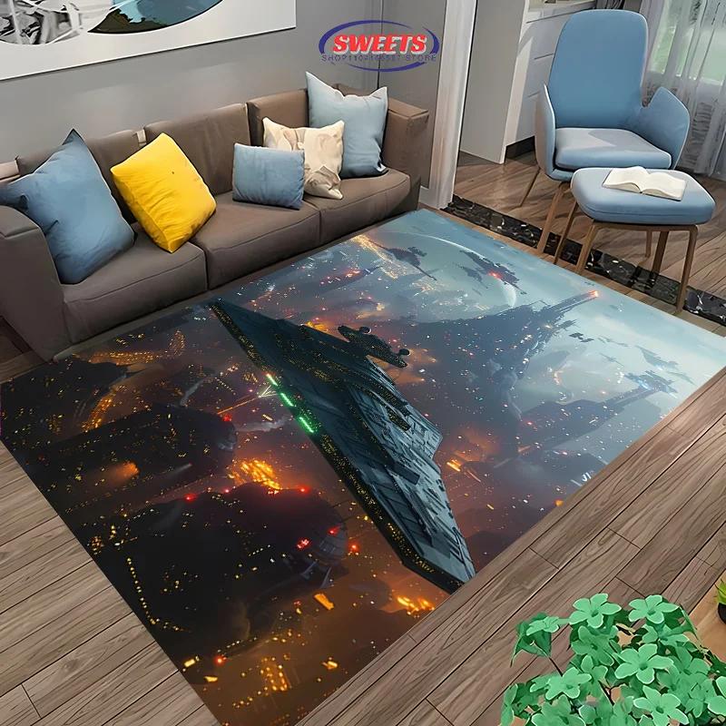 Military Battleship Theme Carpet, Battleship Spaceship Print Living Room Bedroom Mat,Modern Style Rug Battleship Lovers Gift Mat