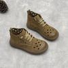 GKTINOO Retro Genuine Leather Hollow-out Boots 2025 Summer New Round Toe Flat Elastic Lace-up Soft Cowhide Women's Sandals