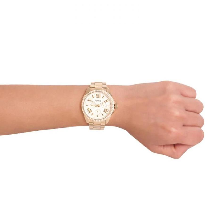 Fossil Ladies' Quartz Watch - 42mm Gold Dial & Genuine Leather Strap, 50M Water Resistance AM4482