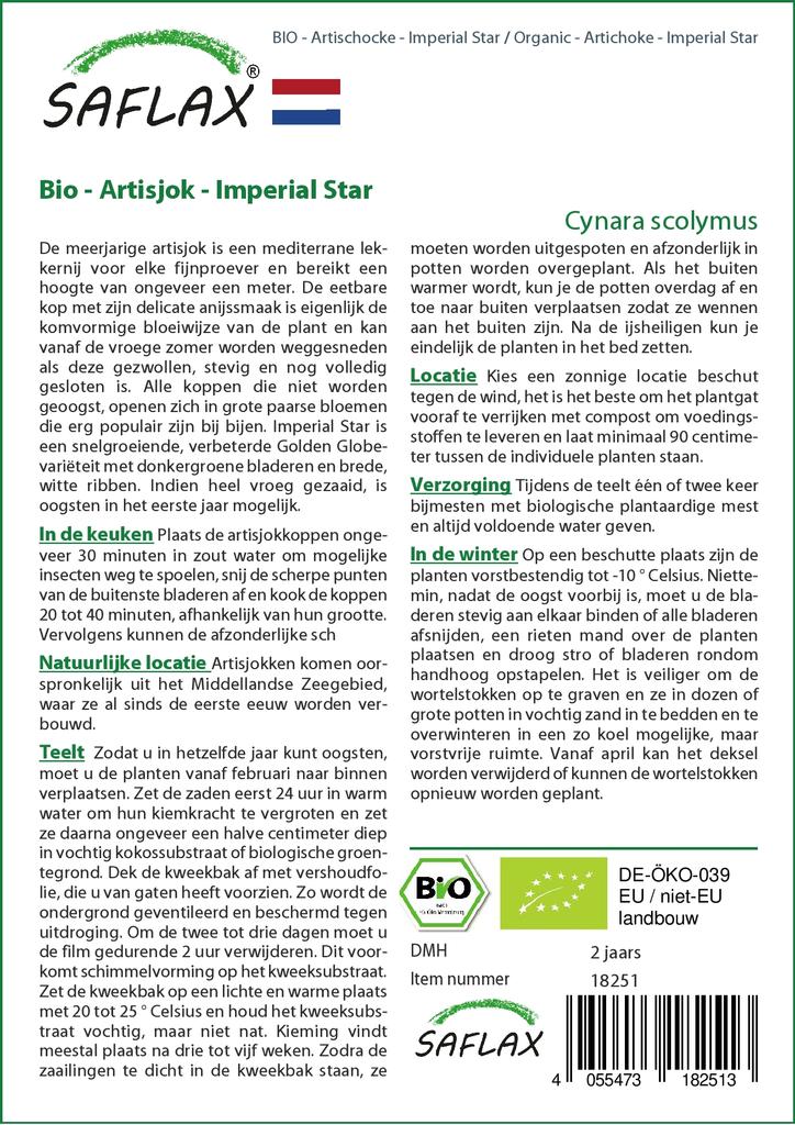 SAFLAX Garden In the Bag - Organic - Artichoke - Imperial Star - 5 Seeds - With Substrate In a Fitting Stand Up Bag - Cynara Scolymus