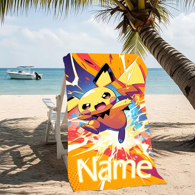 Customizable personalized beach towels Pokémon Pikachu themed designs.Suitable for the beach, yoga, sports;ideal as beach accessories