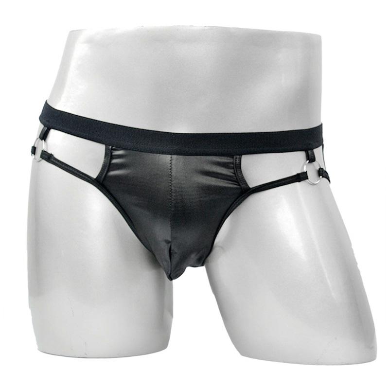 Pánské sexy spodní prádlo Umělá kůže Kovový prsten Tanga Jock Strap kalhotky