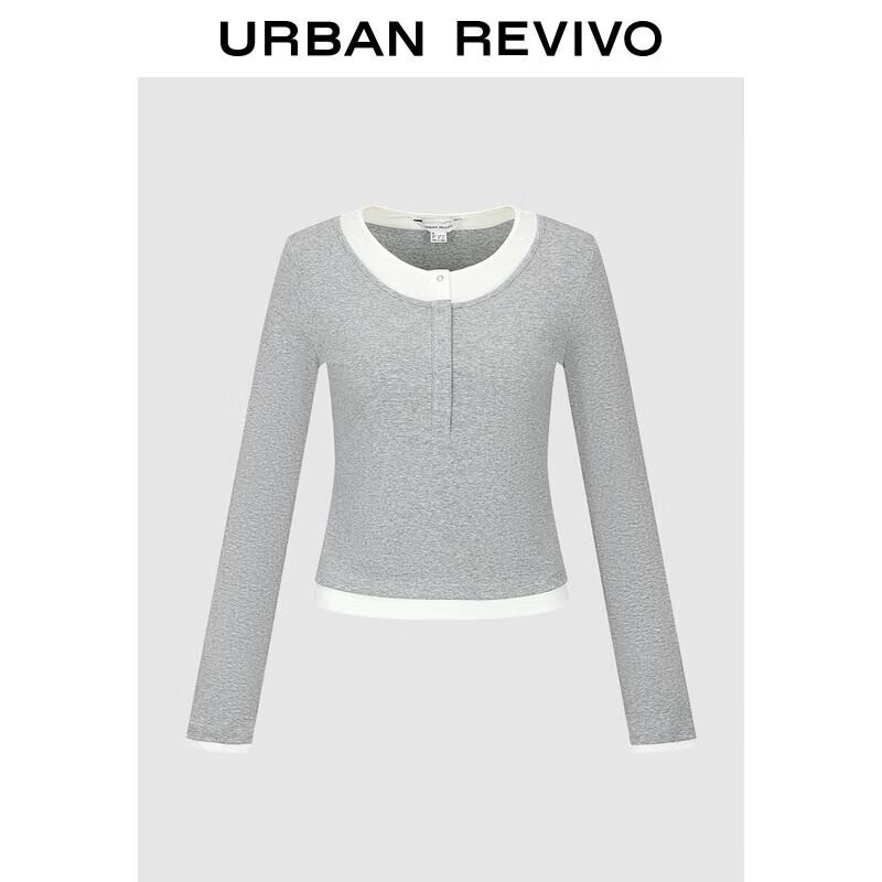 UR Women s Casual Faux Two-piece Round Neck Short T-shirt S