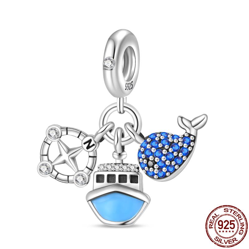 Copper Travel Series-Beach Ocean Suitcase Charms Fit Original 3Mm Pan Bracelet For Women Birthday Fine Jewelry Gift