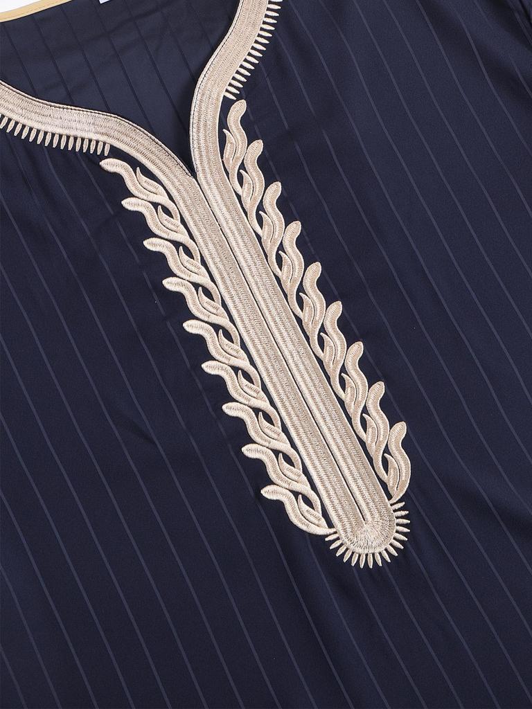 Men's Ethnic Striped Embroidered Long Shirt