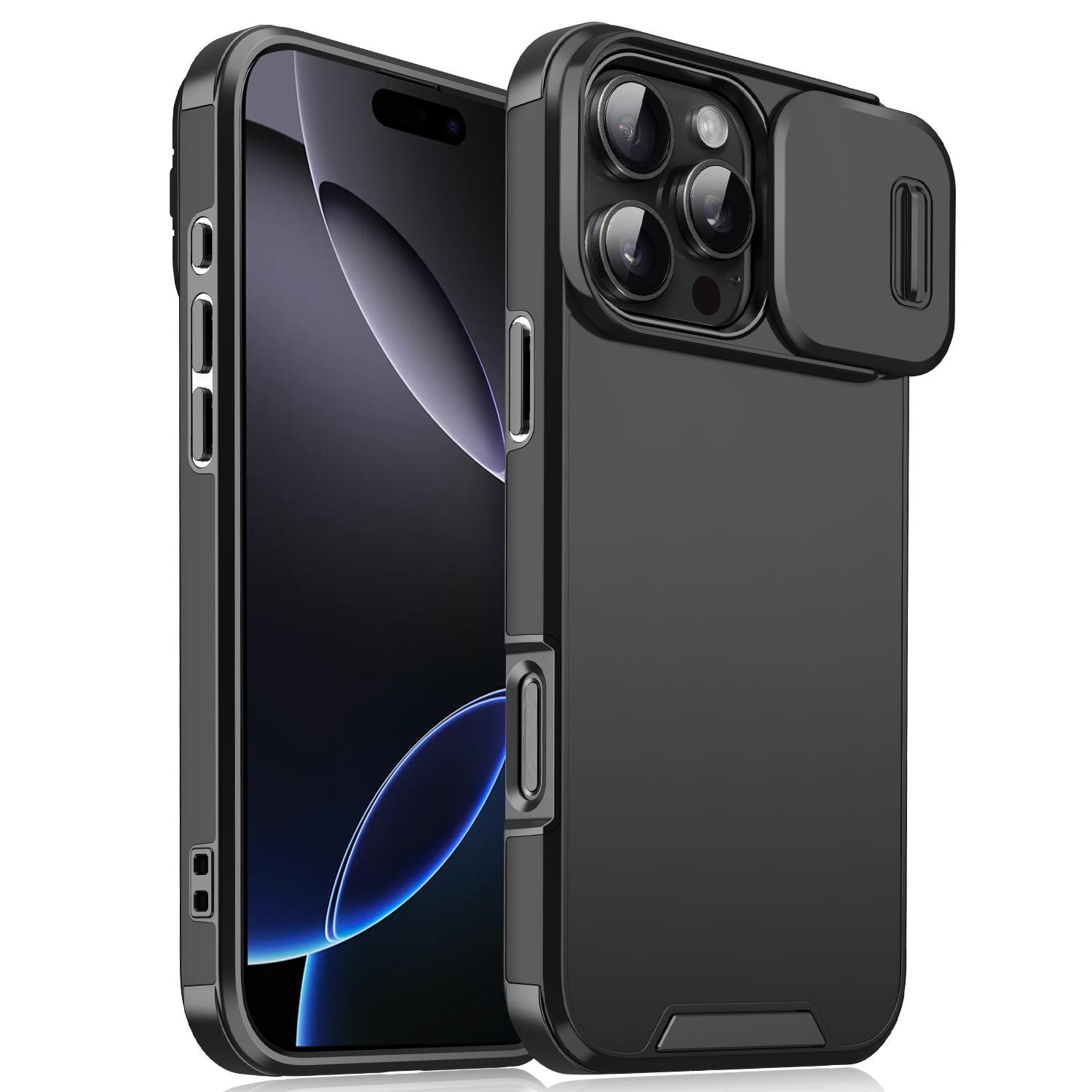 

Защитная крышка для камеры-слайдера для iPhone 16 Pro Max, противоударный бронированный чехол для телефона для iPhone 11 12 13 14 15 Pro Max Plus 16e iPhone 14 Pro Max чёрный