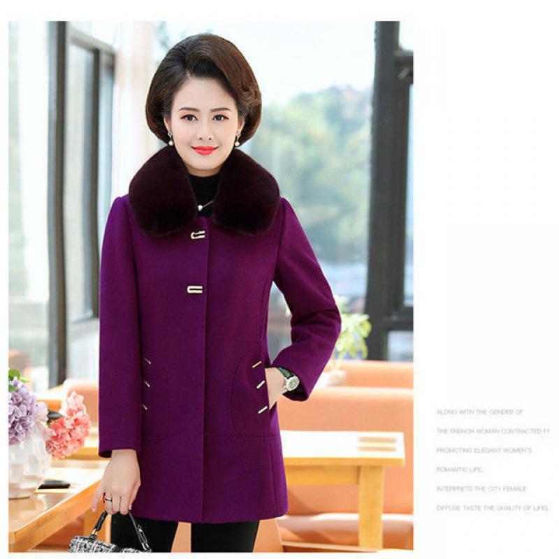 Palton de lână de iarnă de lungime medie pentru mamă - Larg, la modă și extra gros pentru femei