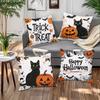 Halloween Linen Cushion Cover Trick or Treat Theme Pillowcase Cats Pumpkin Pillow Cover Halloween Party Decoration 2025